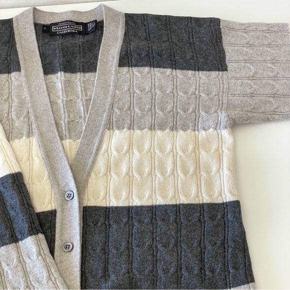 Vintage William Kasper Cashmere Oversized Cabled Cardigan Sweater Neutral Stripe - Picture 8 of 14